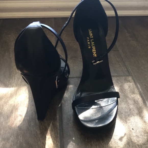 Saint Laurent Calfskin Jane 105 Wedge Sandal 36 Black - Picture 5 of 7